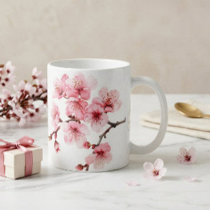 Floral Cherry Blossoms Pink White Coffee Mug