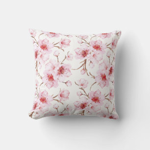 Floral Cherry Blossoms Pink White Cushion