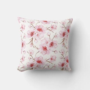 Floral Cherry Blossoms Pink White Cushion