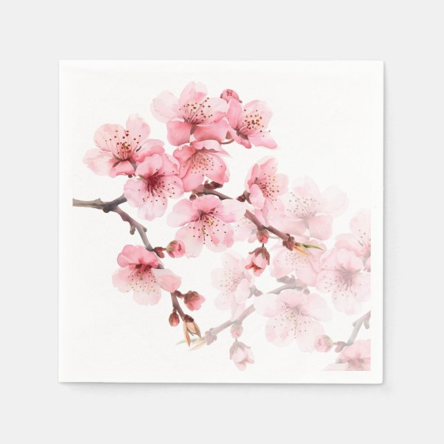 Floral Cherry Blossoms Pink White Napkin (Front)