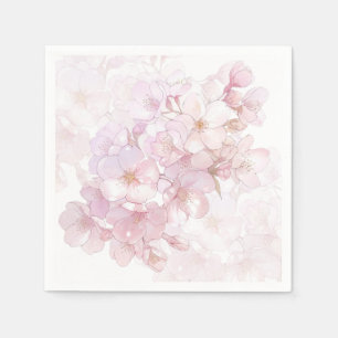 Floral Cherry Blossoms Pink White Napkin