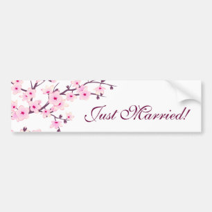 Floral Cherry Blossoms Pink White Newlyweds Bumper Sticker