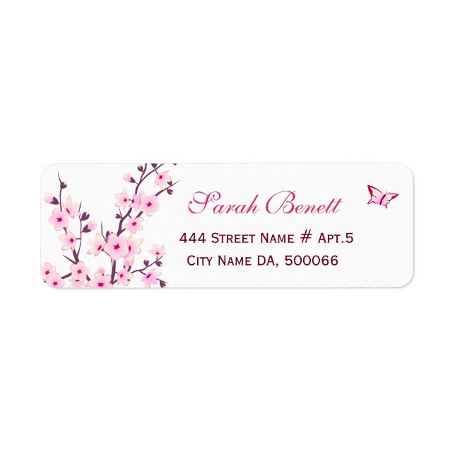 Floral Cherry Blossoms Pink White Return Address Label (Front)
