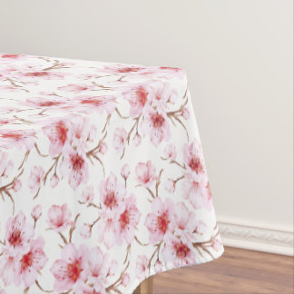 Floral Cherry Blossoms Pink White Tablecloth