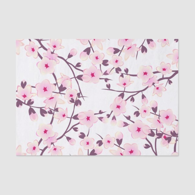 Floral Cherry Blossoms Pink White Tissue Paper (Front)
