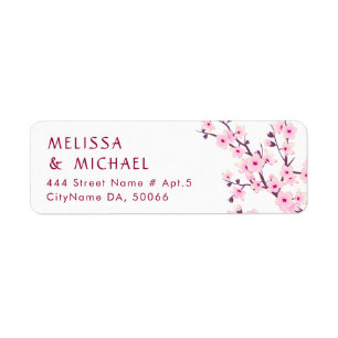 Floral Cherry Blossoms Pink White Wedding Return Address Label