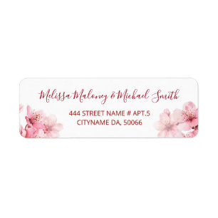 Floral Cherry Blossoms Pink White    Wedding Return Address Label