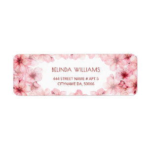 Floral Cherry Blossoms Pink White Wedding Return Address Label