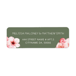 Floral Cherry Blossoms Pink White Wedding Return Address Label