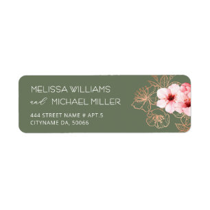 Floral Cherry Blossoms Pink White Wedding Return Address Label