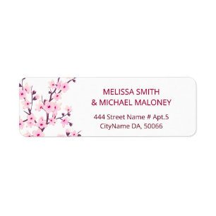 Floral Cherry Blossoms Pink White    Wedding Return Address Label