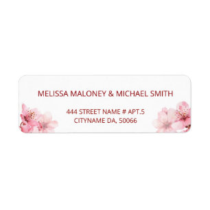Floral Cherry Blossoms Pink White    Wedding Return Address Label