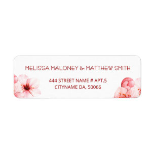 Floral Cherry Blossoms Pink White    Wedding Return Address Label