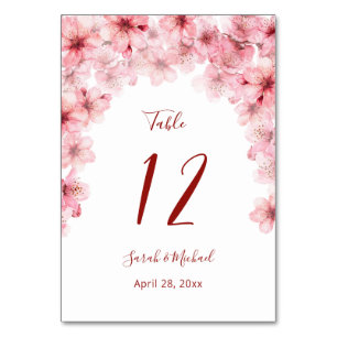 Floral Cherry Blossoms Pink White Wedding   Table Number