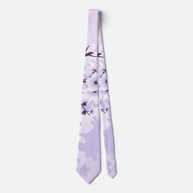 Floral Cherry Blossoms Purple Tie (Front)