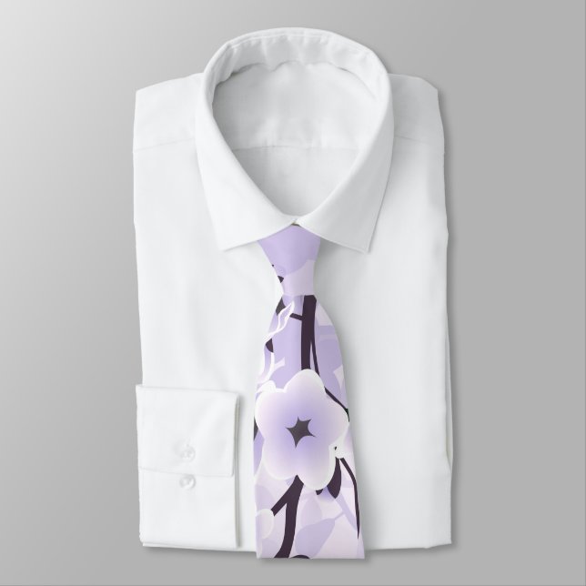 Floral Cherry Blossoms Purple Tie (Tied)