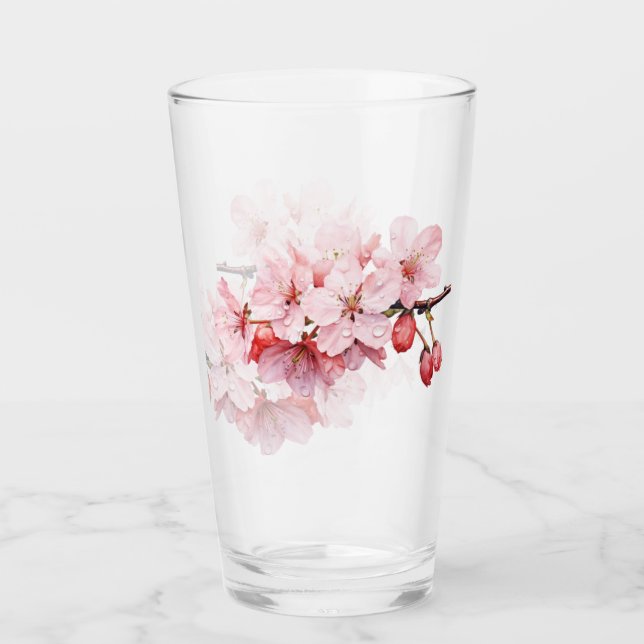 Floral Cherry Blossoms Raindrops  Glass (Front)