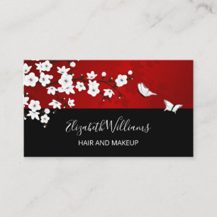 Floral Cherry Blossoms Red White Black Business Business Card