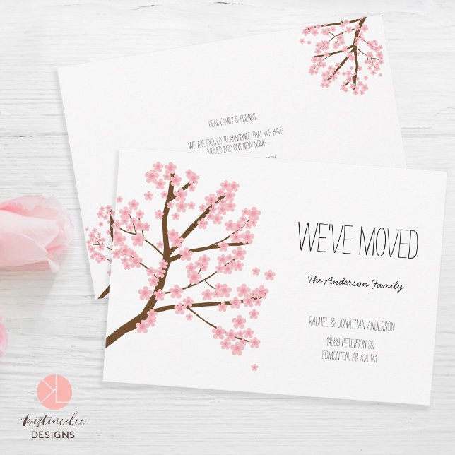 Floral Cherry Blossoms Sakura Tree We've Moved Invitation (Creator Uploaded)