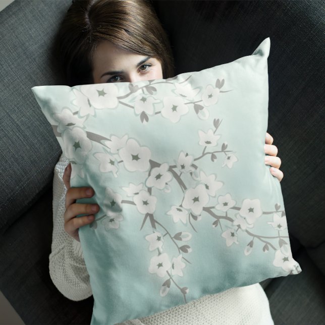 Floral Cherry Blossoms White Mint Cushion (Creator Uploaded)
