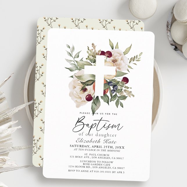 Floral Cherry Botanical Girl Baptism Invitation (Creator Uploaded)
