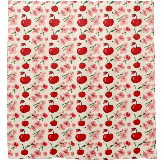 Floral Cherry Layout For Cosy Decor Shower Curtain (Front)