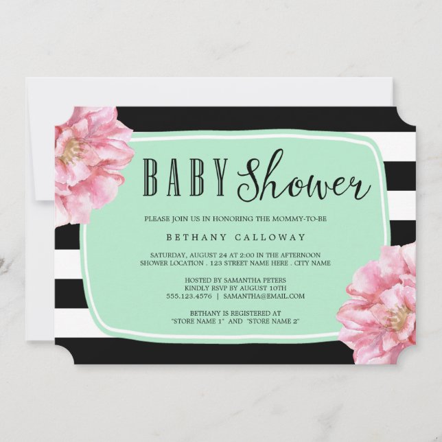 Floral Chic Baby Shower Invitation / Mint (Front)