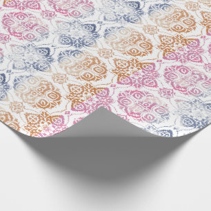Floral Chic Boho Watercolor Pink and Blue Wrapping Paper