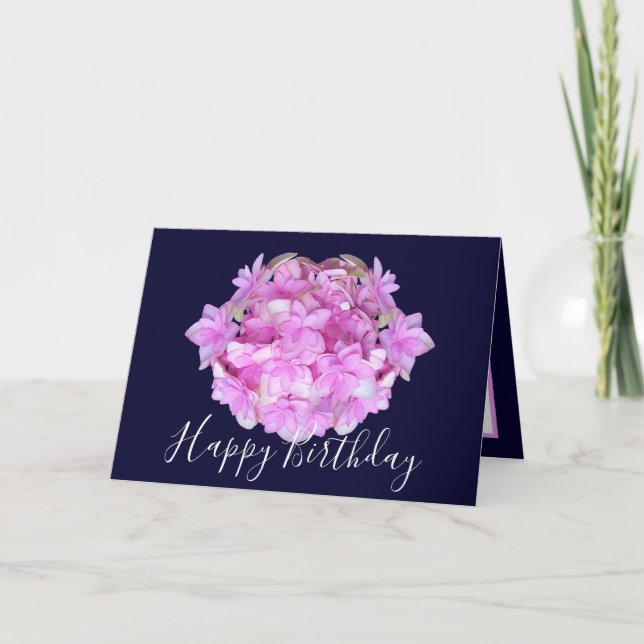 Floral Chic Bouquet Pink Hydrangea Floral Birthday Card (Front)