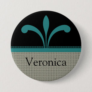 Floral Chic Button, Teal 7.5 Cm Round Badge