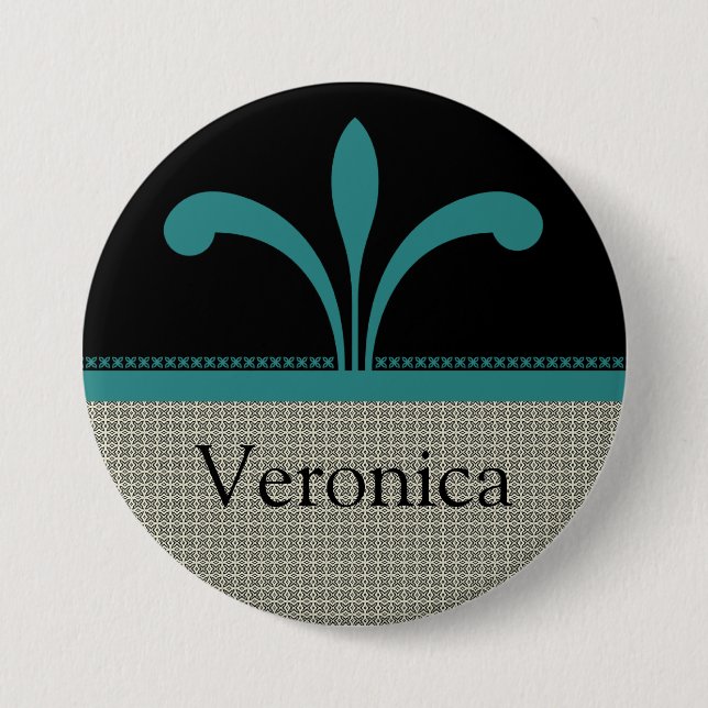 Floral Chic Button, Teal 7.5 Cm Round Badge (Front)