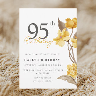 Floral Chic Elegant Simple Yellow 95th Birthday Invitation