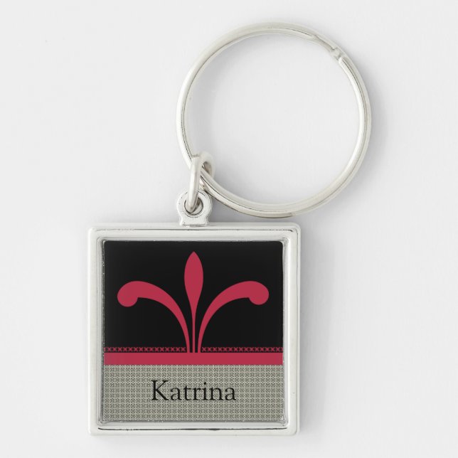 Floral Chic Keychain, Magenta Key Ring (Front)