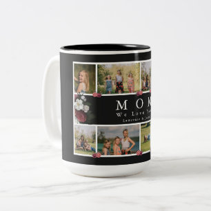 Floral Chic Monogram Custom Photo Collage Mother Two-Tone Coffee Mug