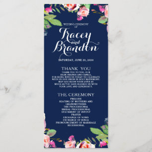 Floral Chic Navy Blue Elegant Wedding Program