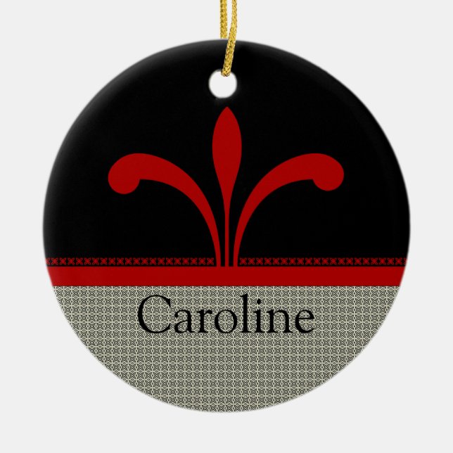 Floral Chic Ornament, Dark Red Ceramic Tree Decoration (Front)