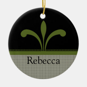 Floral Chic Ornament, Olive Green Ceramic Ornament
