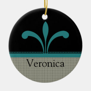 Floral Chic Ornament, Teal Ceramic Tree Decoration