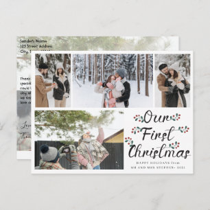 Floral Chic Our First Christmas 4 Photo Collage Postcard