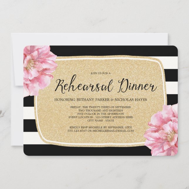 Floral Chic Rehearal Dinner Invitation / Champagne (Front)