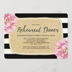 Floral Chic Rehearal Dinner Invitation / Champagne