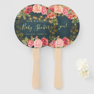 Floral chic roses baby girl shower welcome favour hand fan