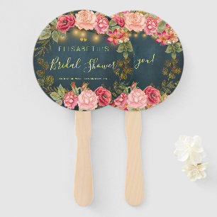 Floral chic roses bridal shower welcome favour hand fan