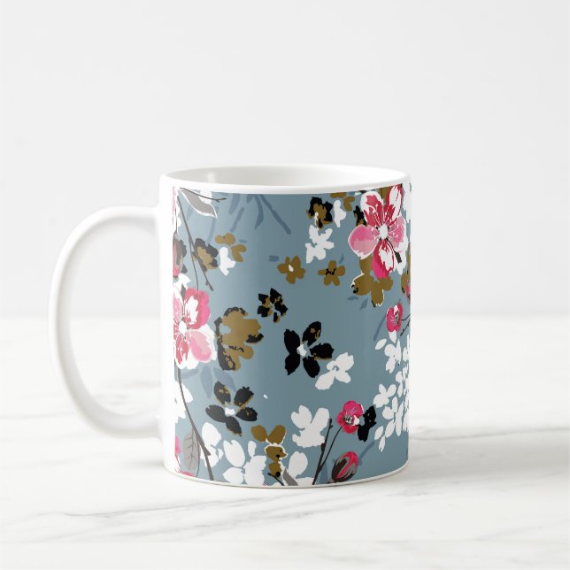 Floral Chic: Small Blossom Backgrounds Coffee Mug (Left)