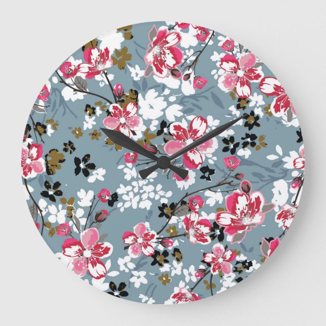 Floral Chic: Small Blossom Backgrounds Large Clock (Front)