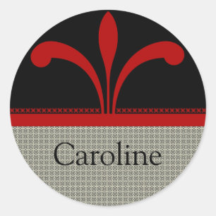 Floral Chic Stickers, Dark Red Classic Round Sticker