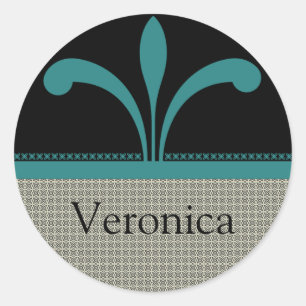 Floral Chic Stickers, Teal Classic Round Sticker