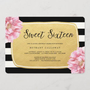 Floral Chic Sweet 16 Birthday Invite / Faux Foil