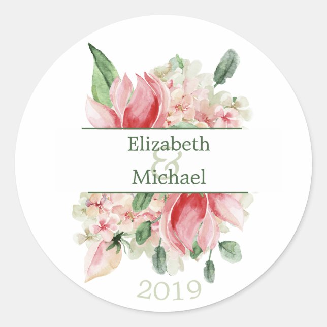 Floral Chic Wedding or Engagement Elegant Modern  Classic Round Sticker (Front)