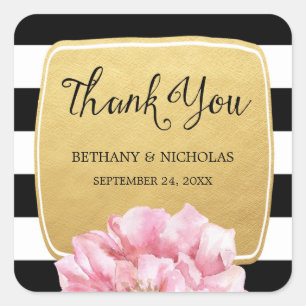 Floral Chic Wedding Thank You Stickers / Gold
